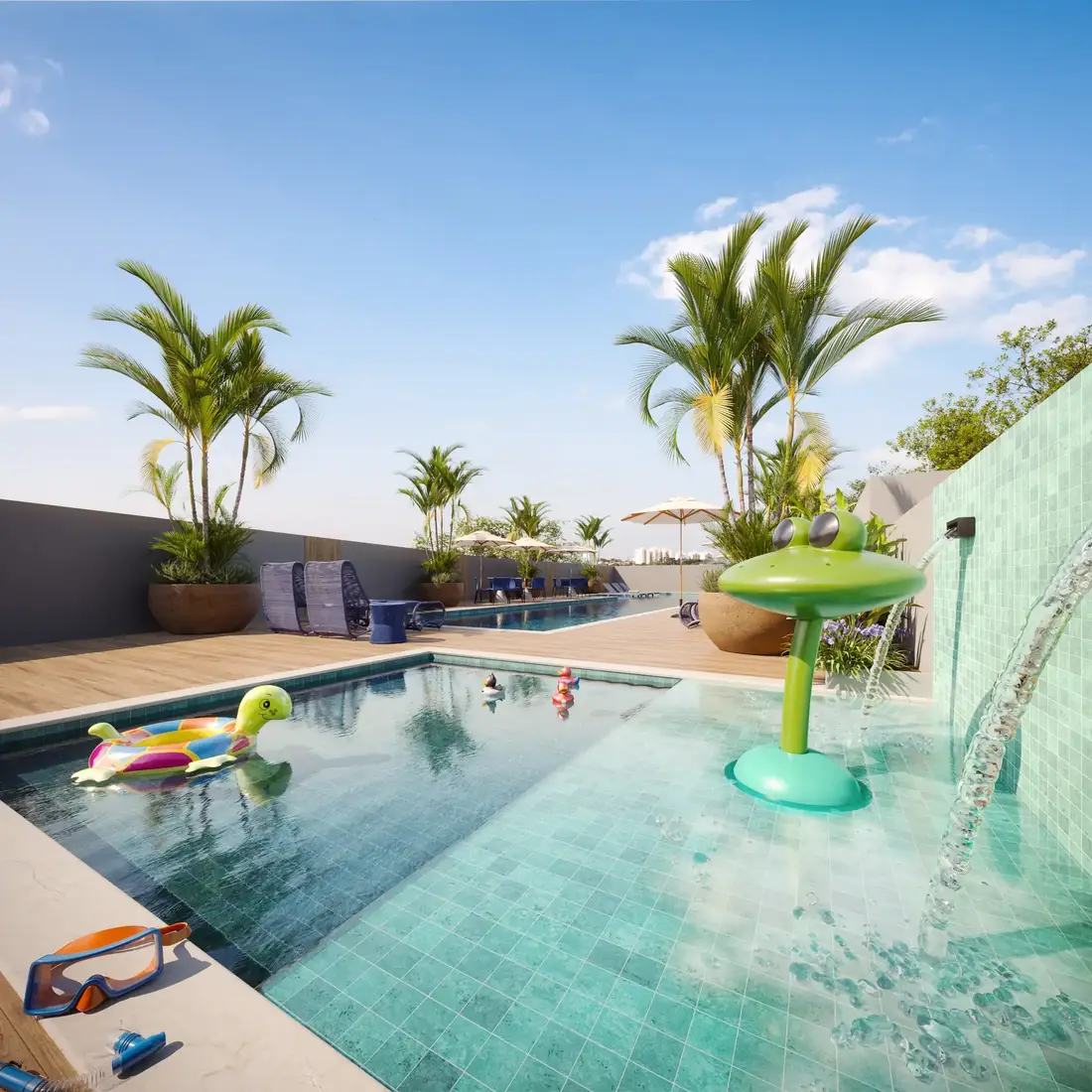Piscina infantil com cascata e acquaplay